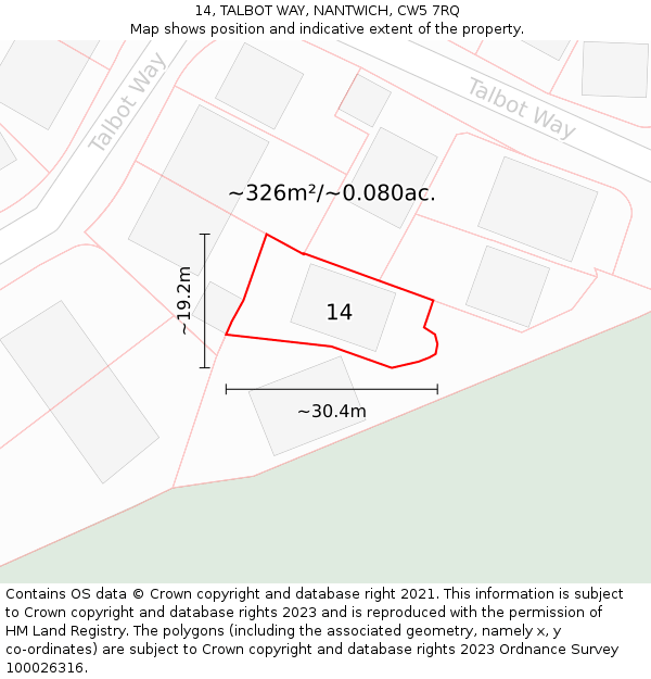 14, TALBOT WAY, NANTWICH, CW5 7RQ: Plot and title map