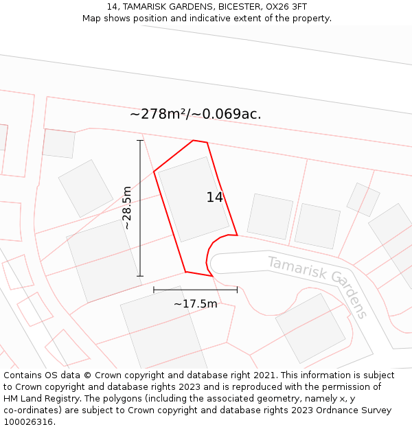 14, TAMARISK GARDENS, BICESTER, OX26 3FT: Plot and title map