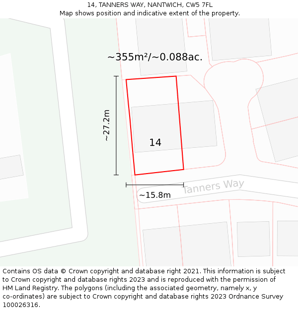 14, TANNERS WAY, NANTWICH, CW5 7FL: Plot and title map