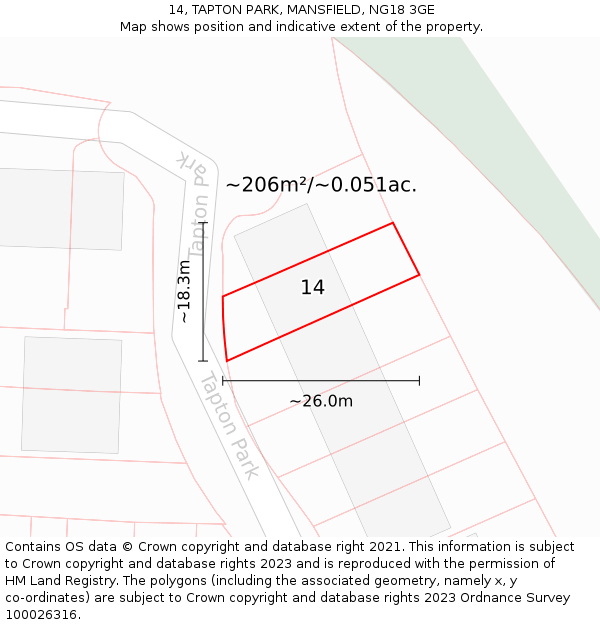 14, TAPTON PARK, MANSFIELD, NG18 3GE: Plot and title map