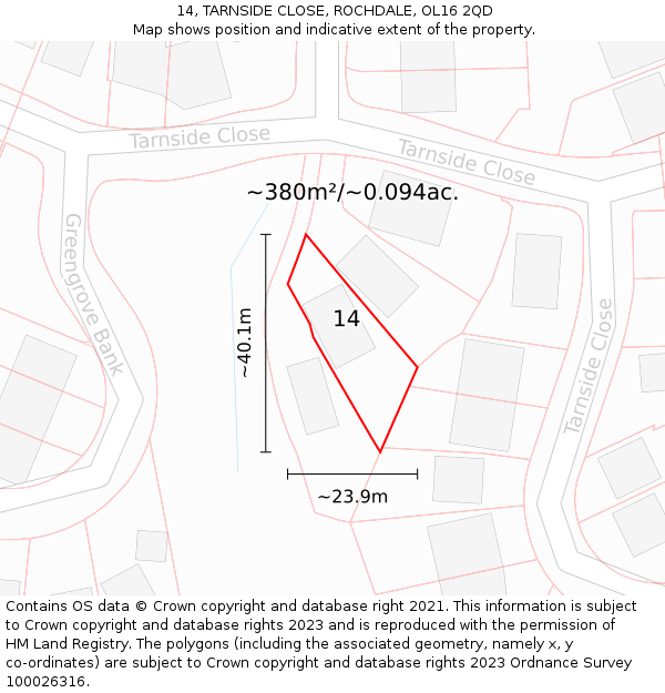 14, TARNSIDE CLOSE, ROCHDALE, OL16 2QD: Plot and title map