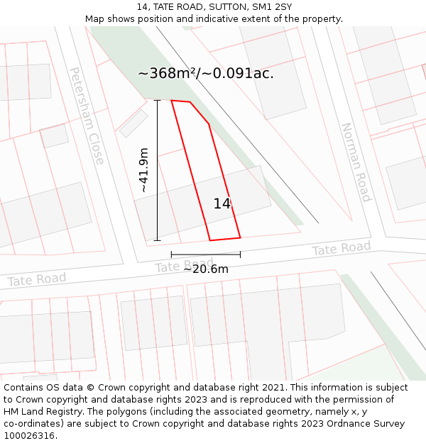 14, TATE ROAD, SUTTON, SM1 2SY: Plot and title map