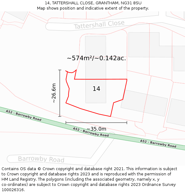 14, TATTERSHALL CLOSE, GRANTHAM, NG31 8SU: Plot and title map