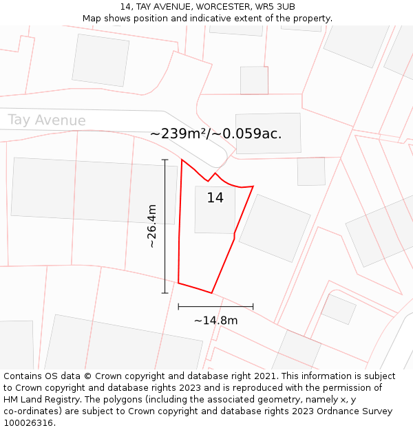 14, TAY AVENUE, WORCESTER, WR5 3UB: Plot and title map