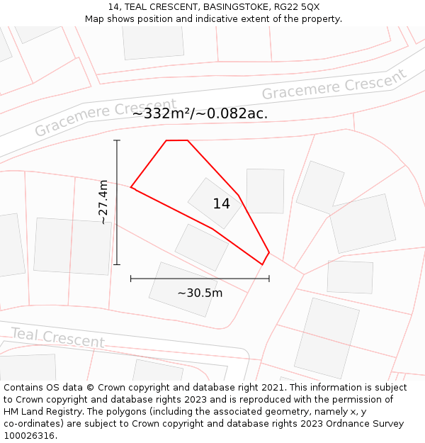 14, TEAL CRESCENT, BASINGSTOKE, RG22 5QX: Plot and title map