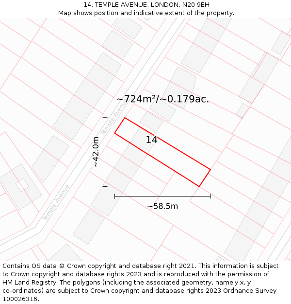 14, TEMPLE AVENUE, LONDON, N20 9EH: Plot and title map