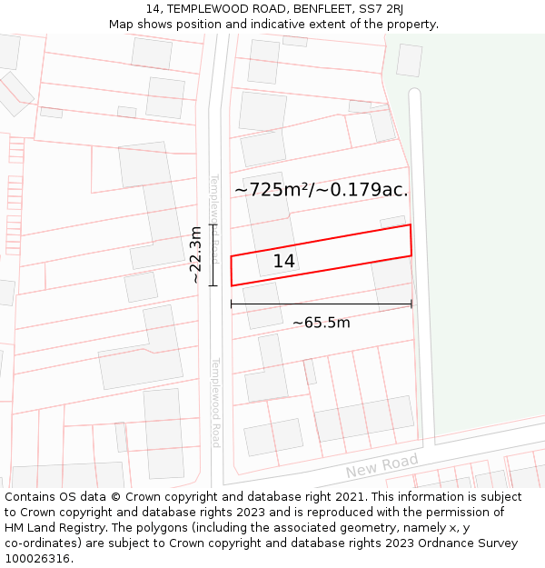 14, TEMPLEWOOD ROAD, BENFLEET, SS7 2RJ: Plot and title map