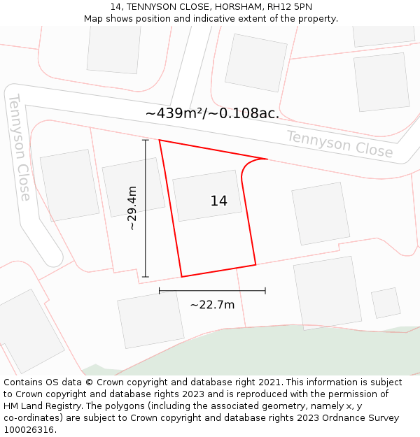 14, TENNYSON CLOSE, HORSHAM, RH12 5PN: Plot and title map