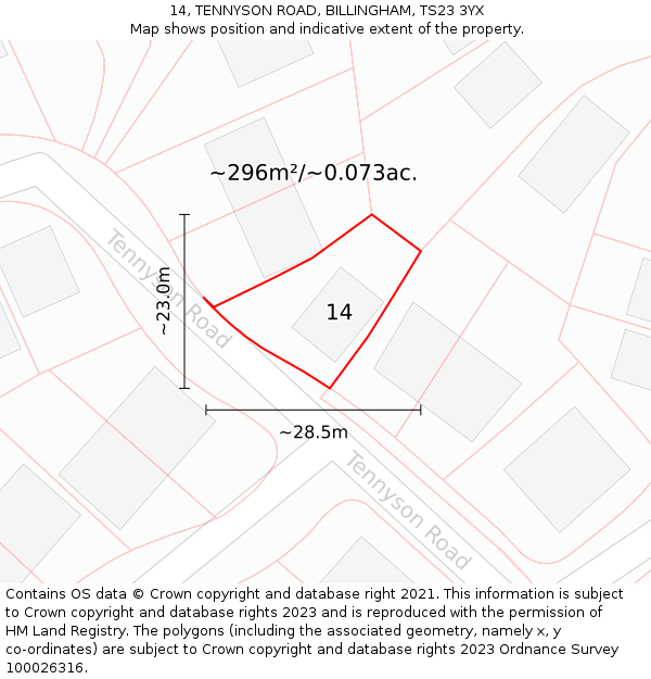 14, TENNYSON ROAD, BILLINGHAM, TS23 3YX: Plot and title map