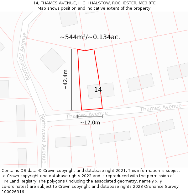 14, THAMES AVENUE, HIGH HALSTOW, ROCHESTER, ME3 8TE: Plot and title map