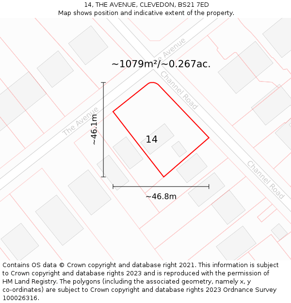 14, THE AVENUE, CLEVEDON, BS21 7ED: Plot and title map