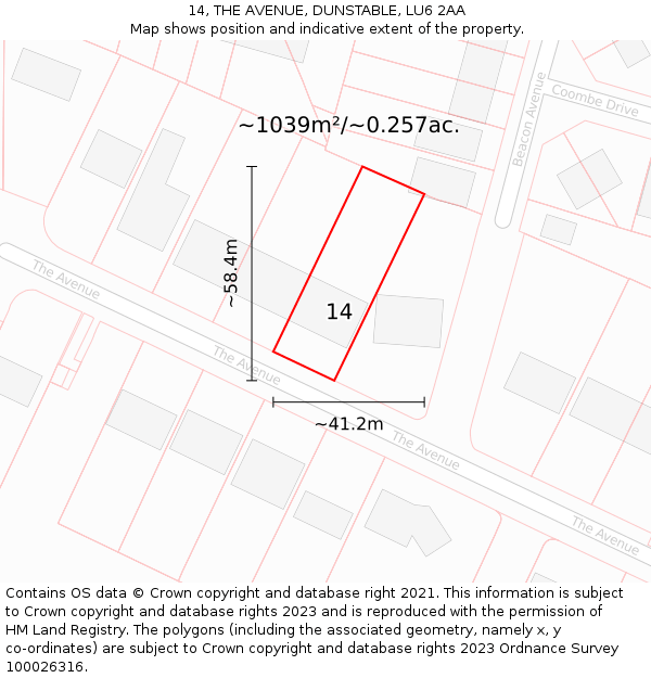 14, THE AVENUE, DUNSTABLE, LU6 2AA: Plot and title map