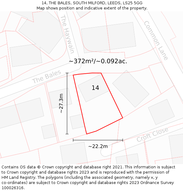 14, THE BALES, SOUTH MILFORD, LEEDS, LS25 5GG: Plot and title map