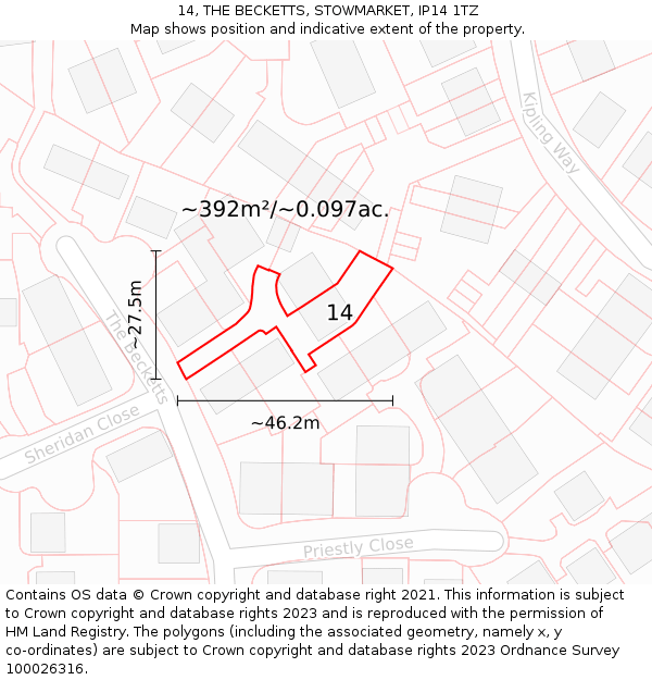 14, THE BECKETTS, STOWMARKET, IP14 1TZ: Plot and title map