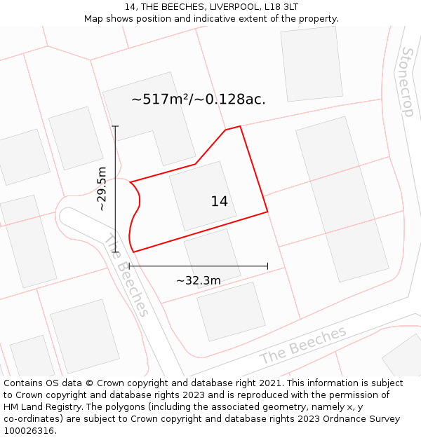 14, THE BEECHES, LIVERPOOL, L18 3LT: Plot and title map