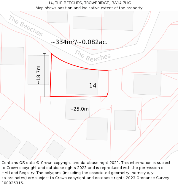 14, THE BEECHES, TROWBRIDGE, BA14 7HG: Plot and title map