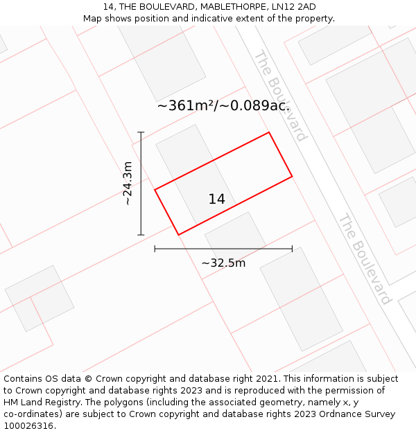 14, THE BOULEVARD, MABLETHORPE, LN12 2AD: Plot and title map