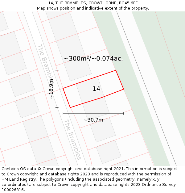 14, THE BRAMBLES, CROWTHORNE, RG45 6EF: Plot and title map