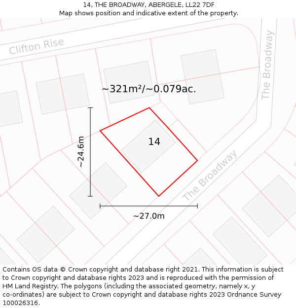 14, THE BROADWAY, ABERGELE, LL22 7DF: Plot and title map