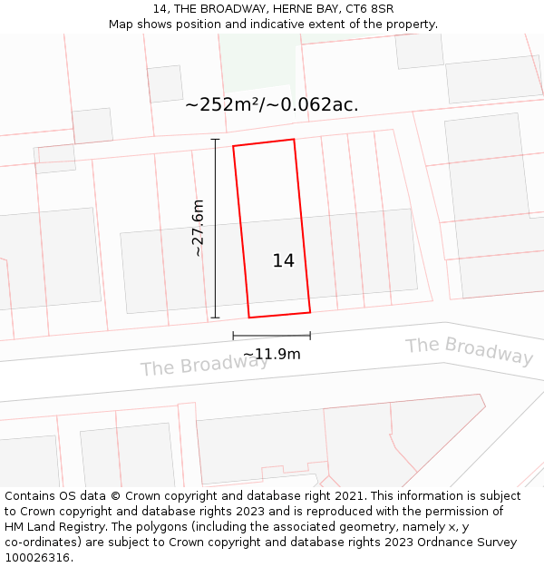 14, THE BROADWAY, HERNE BAY, CT6 8SR: Plot and title map