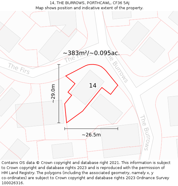 14, THE BURROWS, PORTHCAWL, CF36 5AJ: Plot and title map