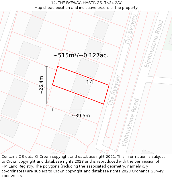 14, THE BYEWAY, HASTINGS, TN34 2AY: Plot and title map