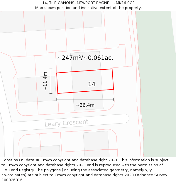 14, THE CANONS, NEWPORT PAGNELL, MK16 9GF: Plot and title map