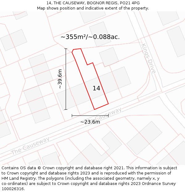 14, THE CAUSEWAY, BOGNOR REGIS, PO21 4PG: Plot and title map