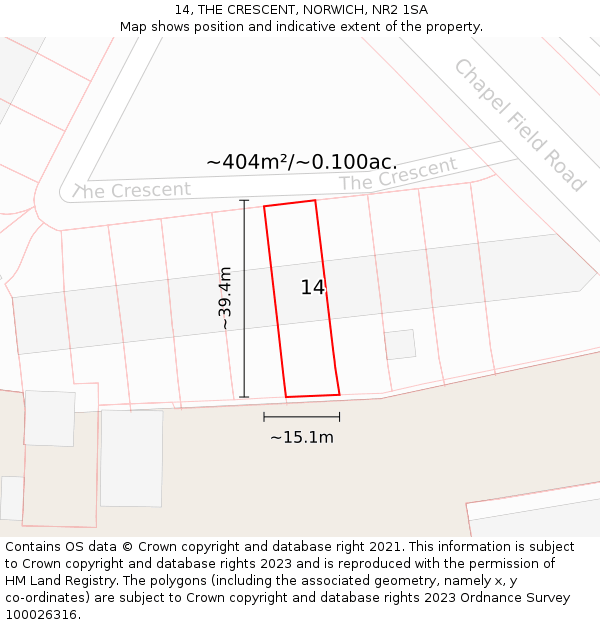 14, THE CRESCENT, NORWICH, NR2 1SA: Plot and title map