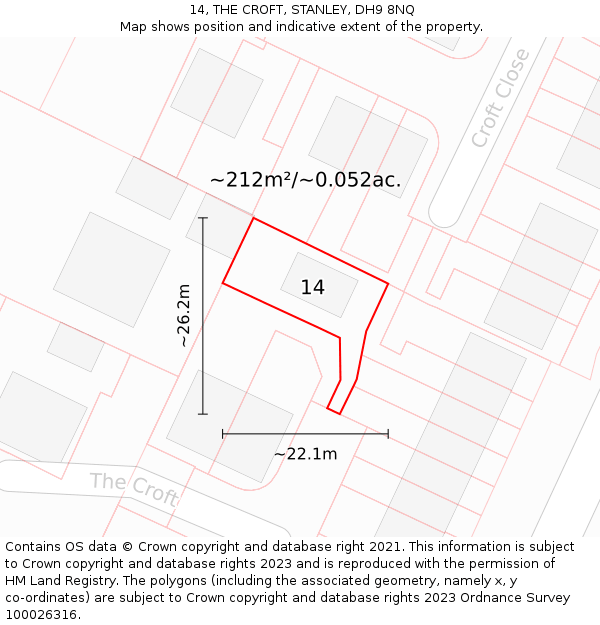 14, THE CROFT, STANLEY, DH9 8NQ: Plot and title map
