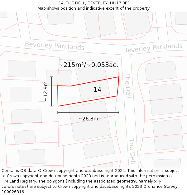 14, THE DELL, BEVERLEY, HU17 0RF: Plot and title map