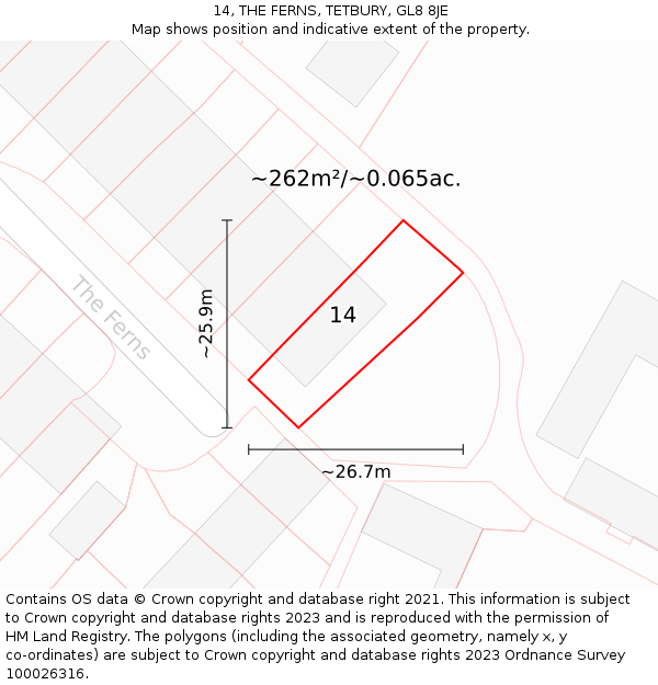 14, THE FERNS, TETBURY, GL8 8JE: Plot and title map