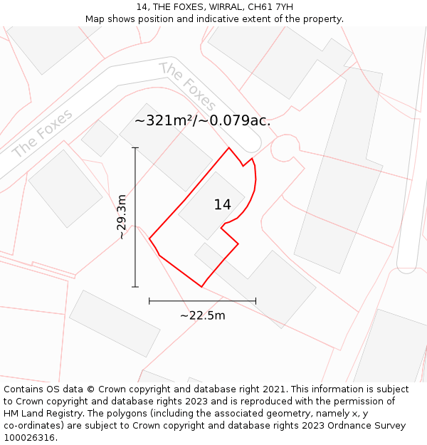 14, THE FOXES, WIRRAL, CH61 7YH: Plot and title map