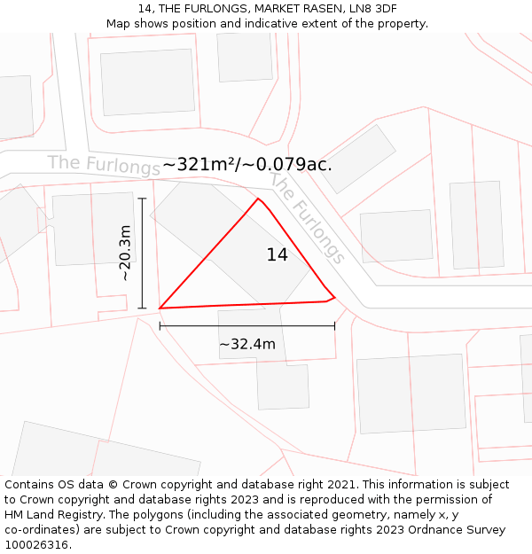 14, THE FURLONGS, MARKET RASEN, LN8 3DF: Plot and title map