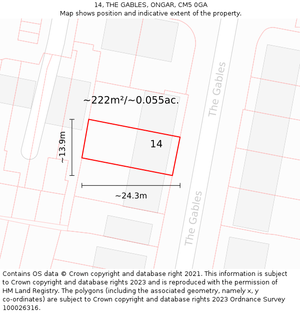 14, THE GABLES, ONGAR, CM5 0GA: Plot and title map