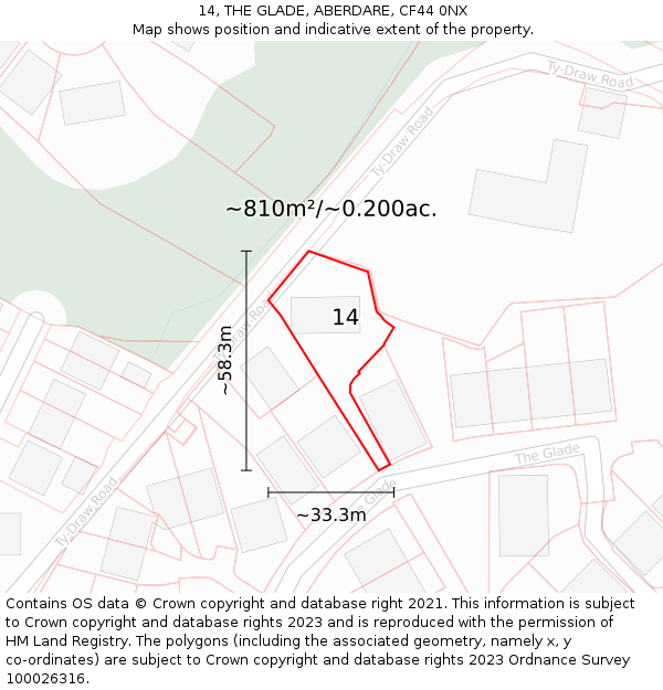 14, THE GLADE, ABERDARE, CF44 0NX: Plot and title map