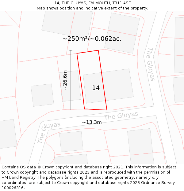 14, THE GLUYAS, FALMOUTH, TR11 4SE: Plot and title map