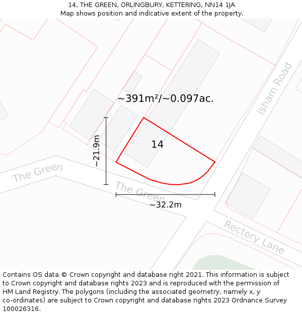 14, THE GREEN, ORLINGBURY, KETTERING, NN14 1JA: Plot and title map