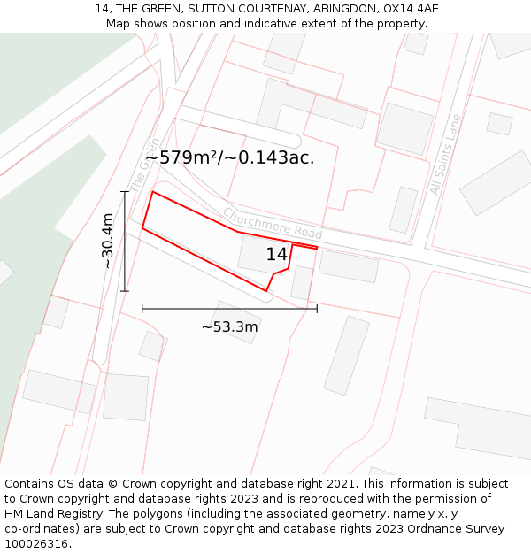 14, THE GREEN, SUTTON COURTENAY, ABINGDON, OX14 4AE: Plot and title map