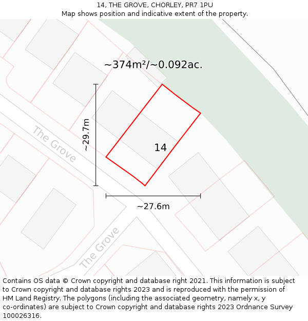 14, THE GROVE, CHORLEY, PR7 1PU: Plot and title map