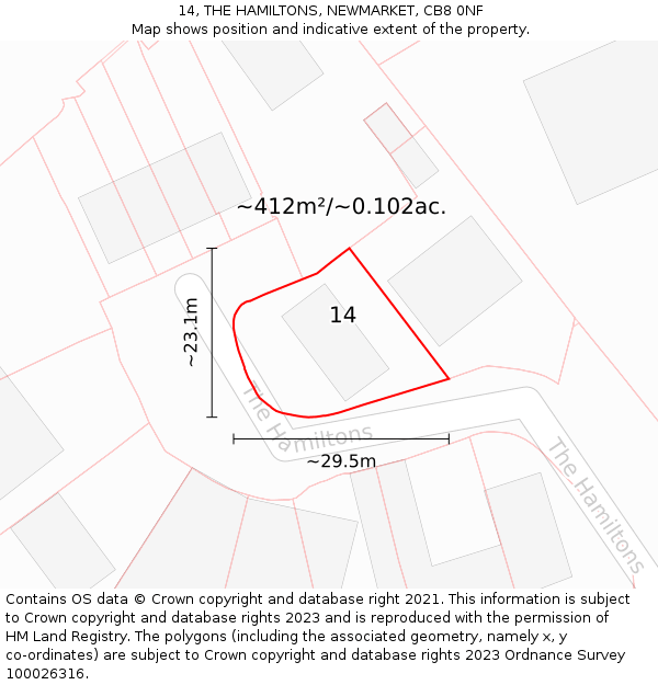 14, THE HAMILTONS, NEWMARKET, CB8 0NF: Plot and title map