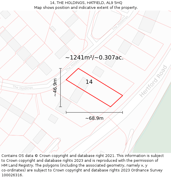 14, THE HOLDINGS, HATFIELD, AL9 5HQ: Plot and title map