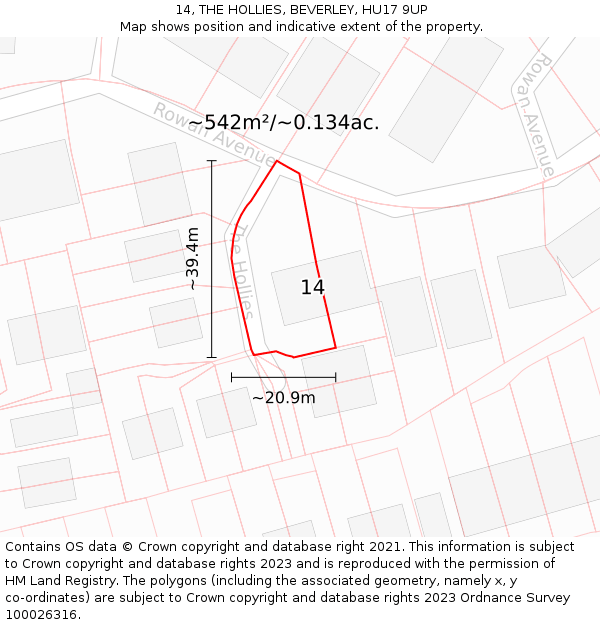 14, THE HOLLIES, BEVERLEY, HU17 9UP: Plot and title map