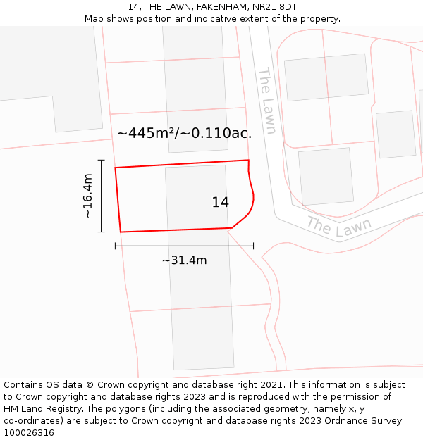 14, THE LAWN, FAKENHAM, NR21 8DT: Plot and title map