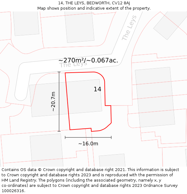 14, THE LEYS, BEDWORTH, CV12 8AJ: Plot and title map