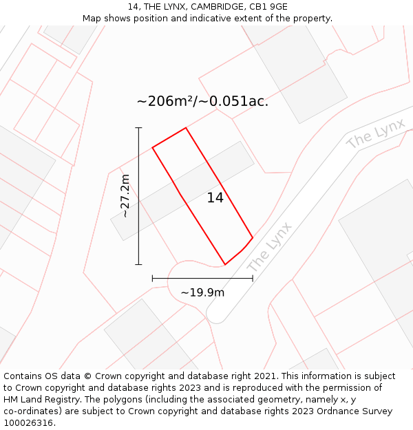 14, THE LYNX, CAMBRIDGE, CB1 9GE: Plot and title map