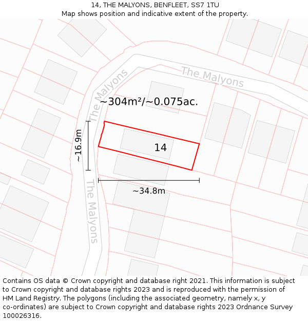 14, THE MALYONS, BENFLEET, SS7 1TU: Plot and title map