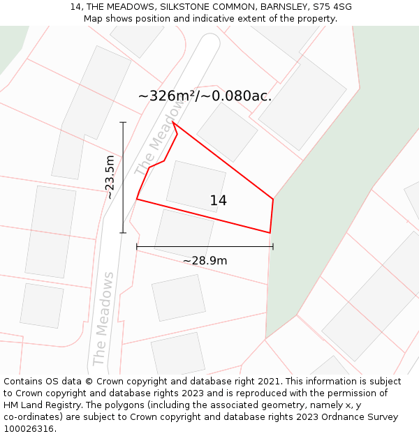 14, THE MEADOWS, SILKSTONE COMMON, BARNSLEY, S75 4SG: Plot and title map