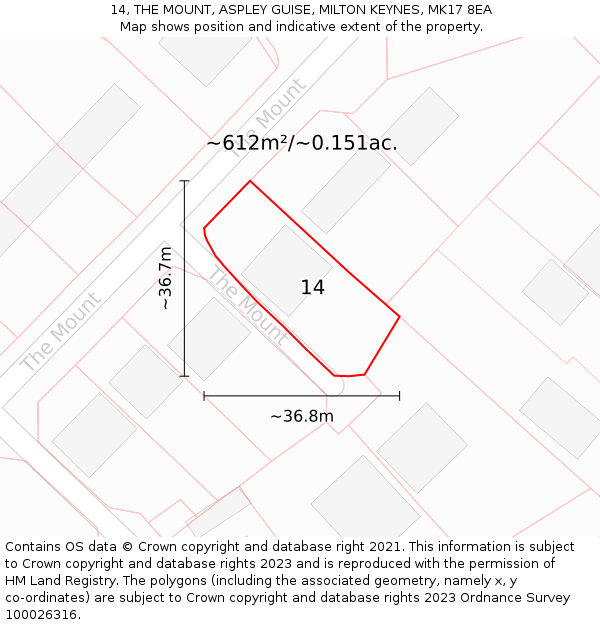 14, THE MOUNT, ASPLEY GUISE, MILTON KEYNES, MK17 8EA: Plot and title map
