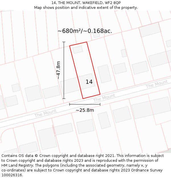 14, THE MOUNT, WAKEFIELD, WF2 8QP: Plot and title map